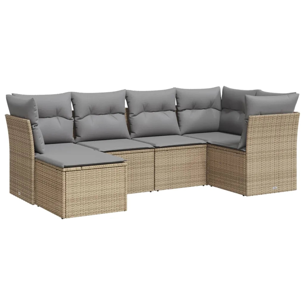 Set Divano da Giardino 6 pz con Cuscini Beige in Polyrattan 3249788