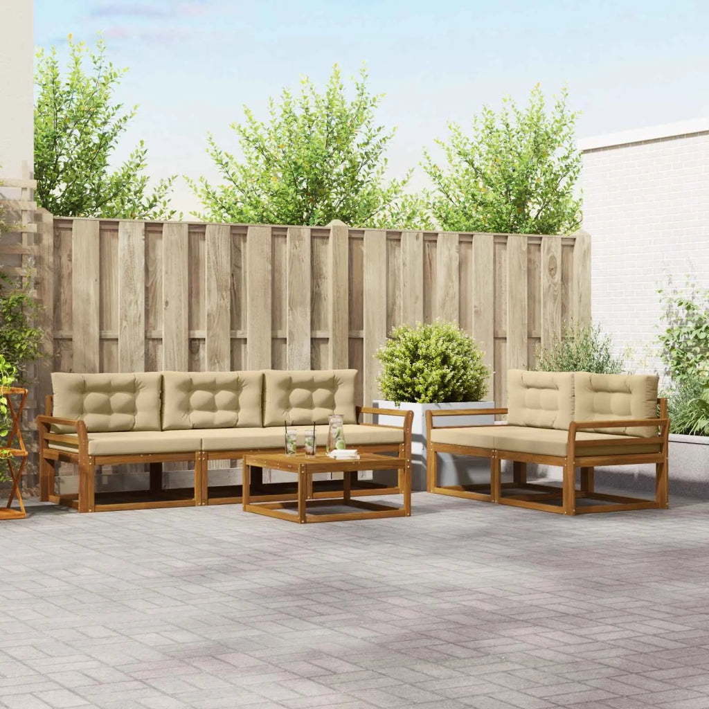 Set di divani da esterno con cuscino 6 pcs Naturale e Beige 3367196