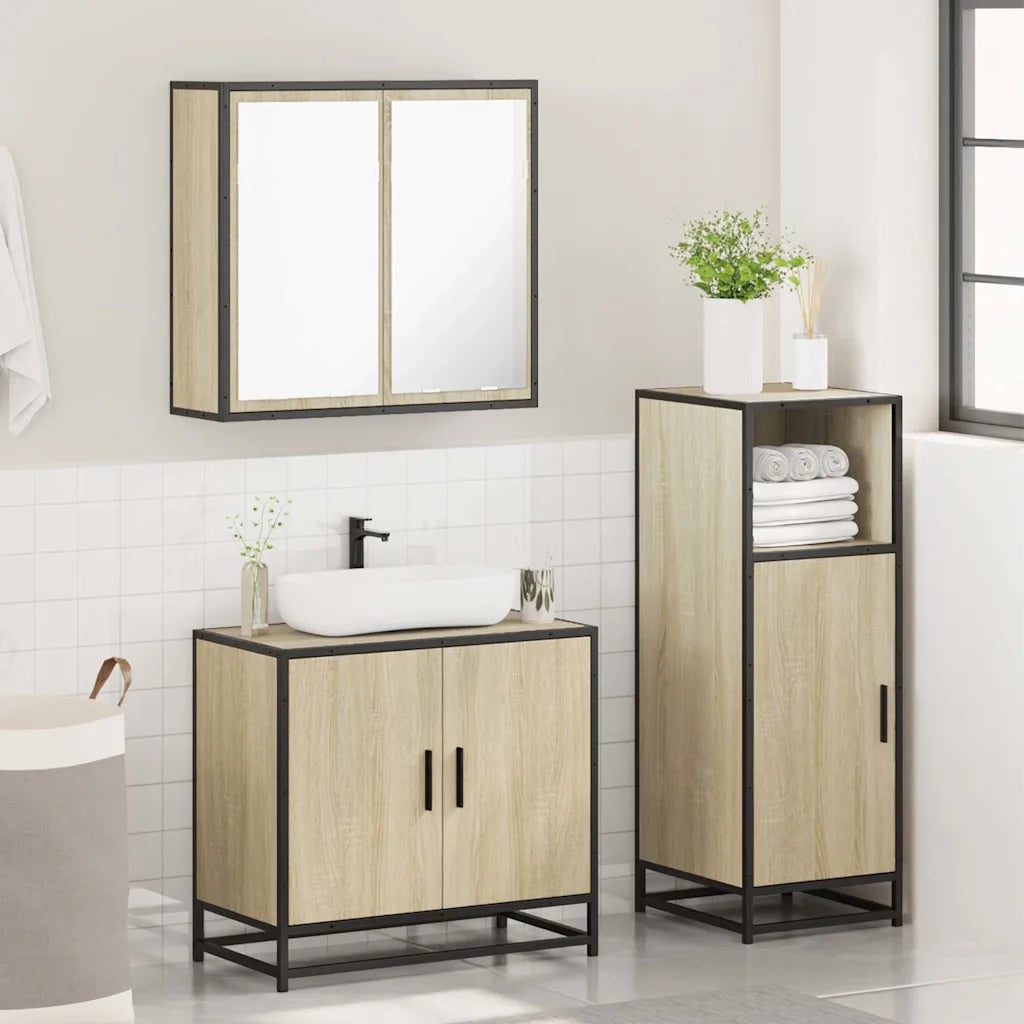 Set Mobili da Bagno 3 pz Rovere Sonoma in Legno Multistrato
