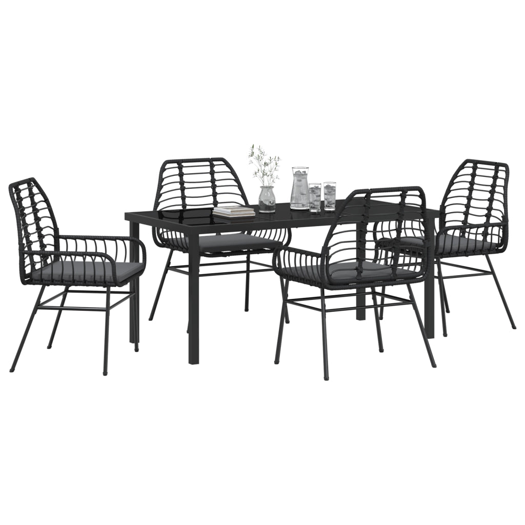 Set da Pranzo da Giardino 5 Pezzi con Cuscini Nero Polyrattan