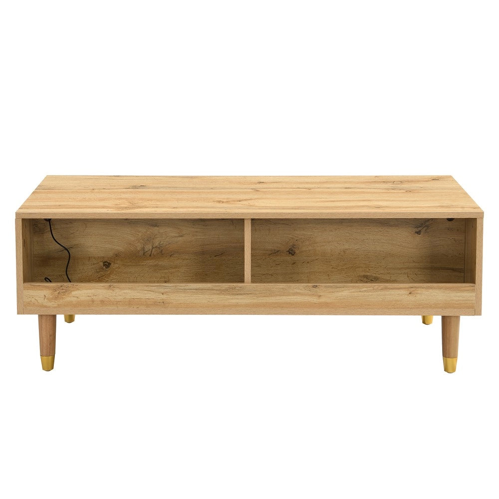 Tavolino da Caff¨¨ con LED e Cassetti ¨C MINIMAL ¨C Gambe Oro, Design Moderno