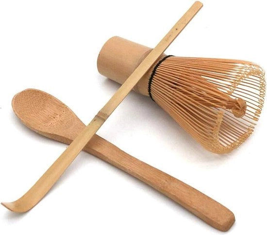 Set di Cerimonia del Tè Artigianale Giapponese - Tazza di Matcha in Bambù - Cucchiaio del Tè e Piccola Cucchiaia del Tè - 3 Pezzi Set