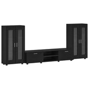 Set mobile TV con cassetto FLORIN 3 pz | Armadietto TV | Mobile Porta TV Nero Legno multistrato