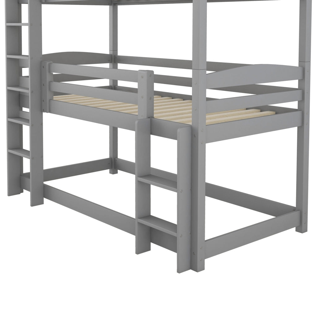 Letto a castello triplo per bambini 90x200 cm in legno di pino; grigio