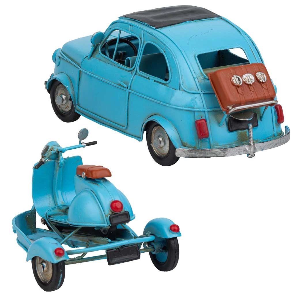 Carro traino con moto in metallo blu 34x10x10,5h