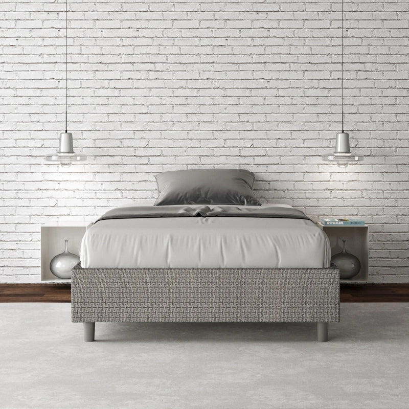 Letto Sommier imbottito 1 piazza e mezza 120x200 cm tessuto Labirinto Azelia - Contenitore,Grigio