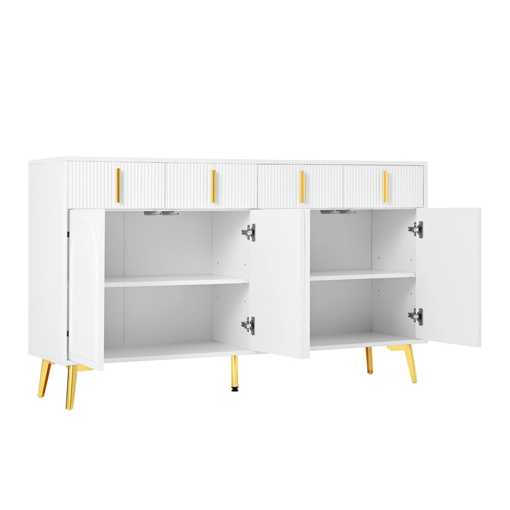 Credenza con 4 ante e 4 cassetti in MDF bianco con ripiani regolabili e dettagli dorati 140 × 38 × 82 cm