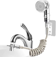 Set di doccioscala, doccioscala con tubo, rubinetto spruzzo, set di doccia a mano esterno, 2 m di tubo telescopico doccioscala con tre modalità, per il lavaggio dei capelli, la pulizia del lavandino