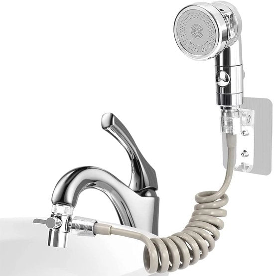 Set di doccioscala, doccioscala con tubo, rubinetto spruzzo, set di doccia a mano esterno, 2 m di tubo telescopico doccioscala con tre modalità, per il lavaggio dei capelli, la pulizia del lavandino