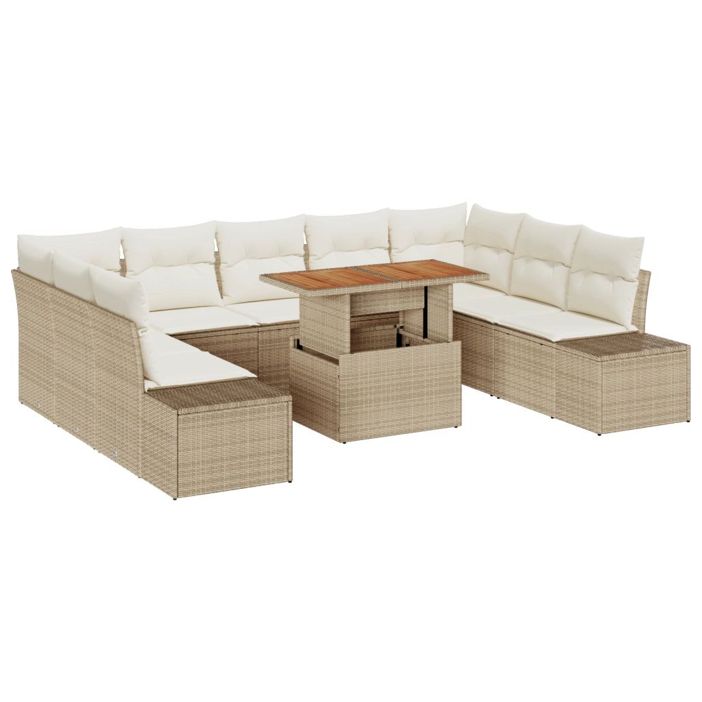 Set Divano Giardino 10 Pezzi con Cuscini Beige Rattan Sintetico