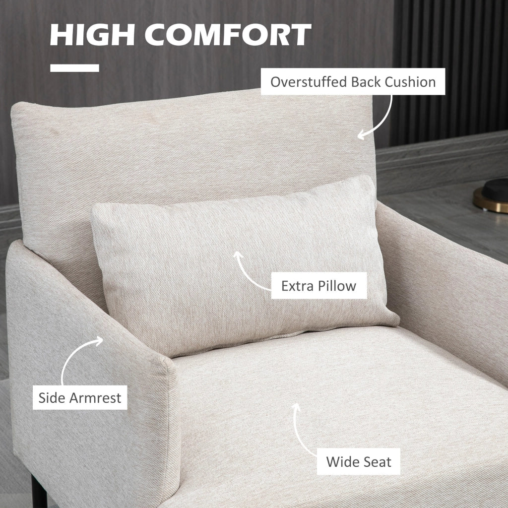 EasyComfort Poltrona Moderna d'Arredo con Cuscino Extra, in Tessuto Effetto Lino e Acciaio, 73x81x82 cm, Bianco Crema