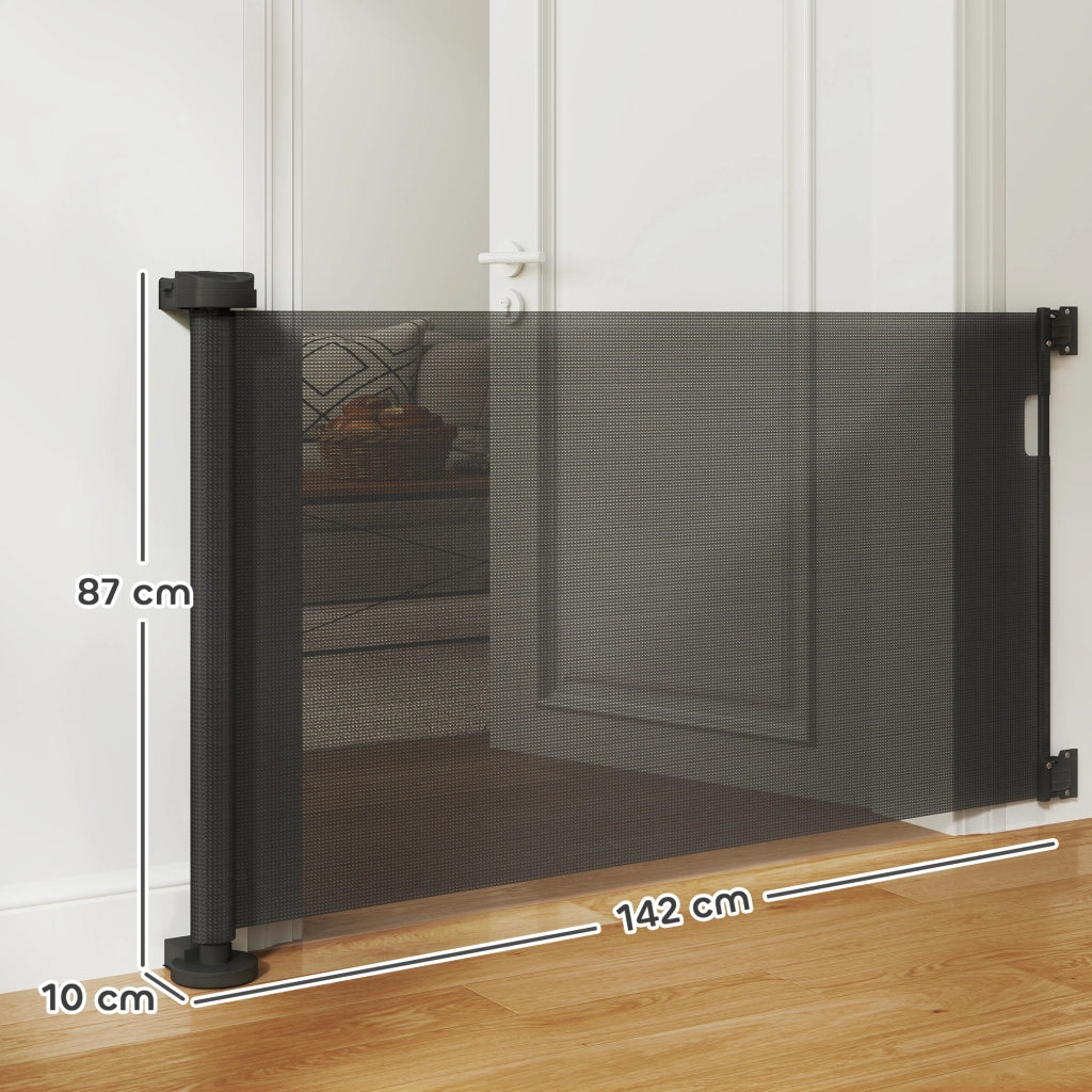 Barriera per Cani Retrattile con Chiusura a Interruttore per Porte Scale ¨C Zephmum ¨C 142x10x87 cm Nero