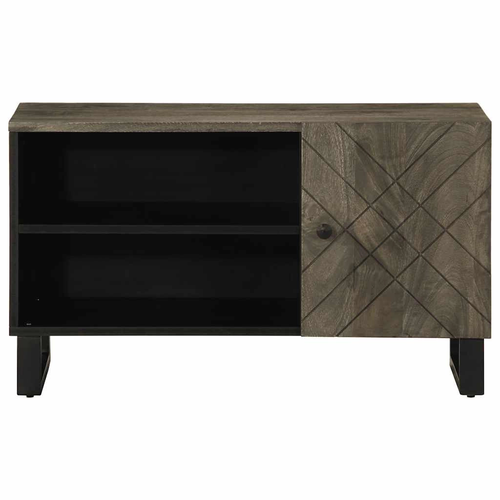 Mobile porta TV moderno nero con pratico contenitore per il soggiorno 80 x 33 x 46 cm in legno massello di mango 02_0057728