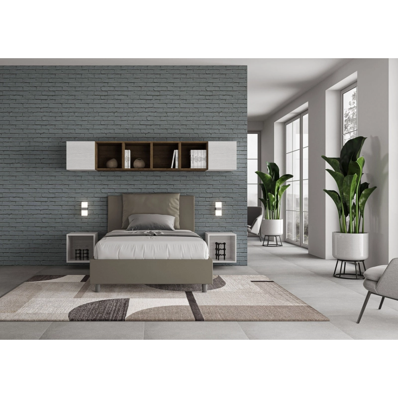 Letto imbottito 1 piazza e mezza 120x200 cm Antea - Similpelle,Cappuccino,Contenitore