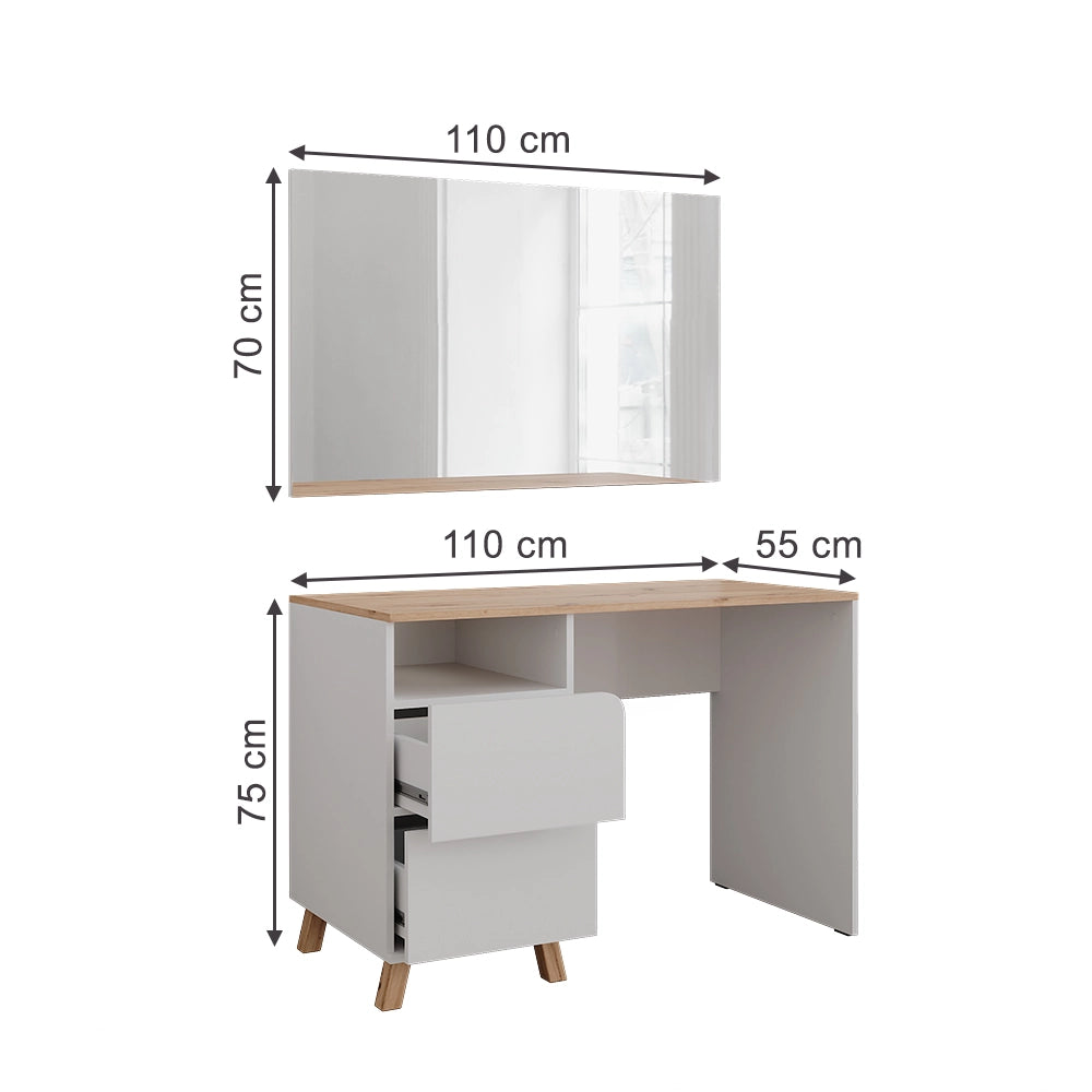 Vicco Tavolo da toeletta Bianco/Artisan 110 cm con specchio