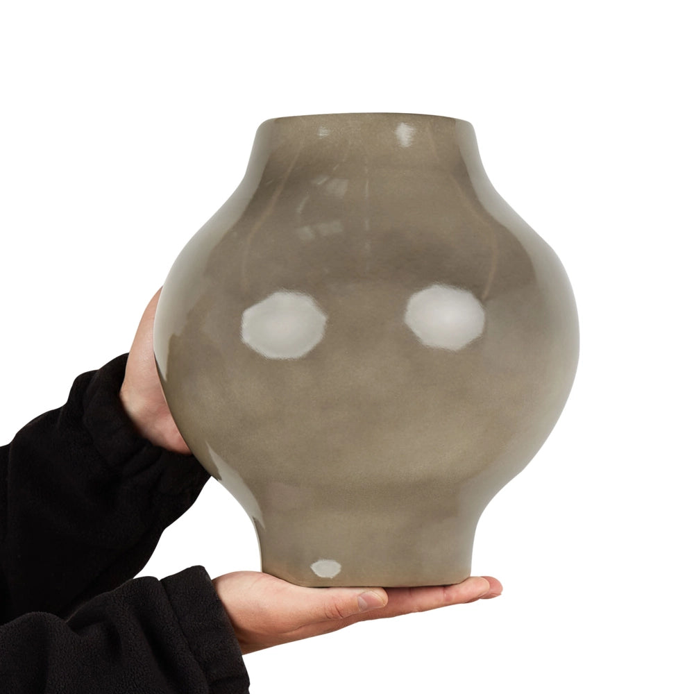 Elegante vaso di terracotta color tortora a forma rotonda 31 cm salotto ingresso moderno
