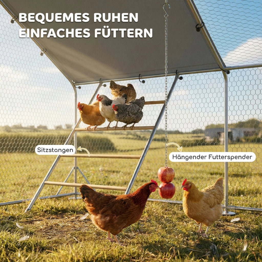 Pollaio con recinto ¨C zephmum ¨C Grigio, Acciaio e Polipropilene, per 12-18 galline