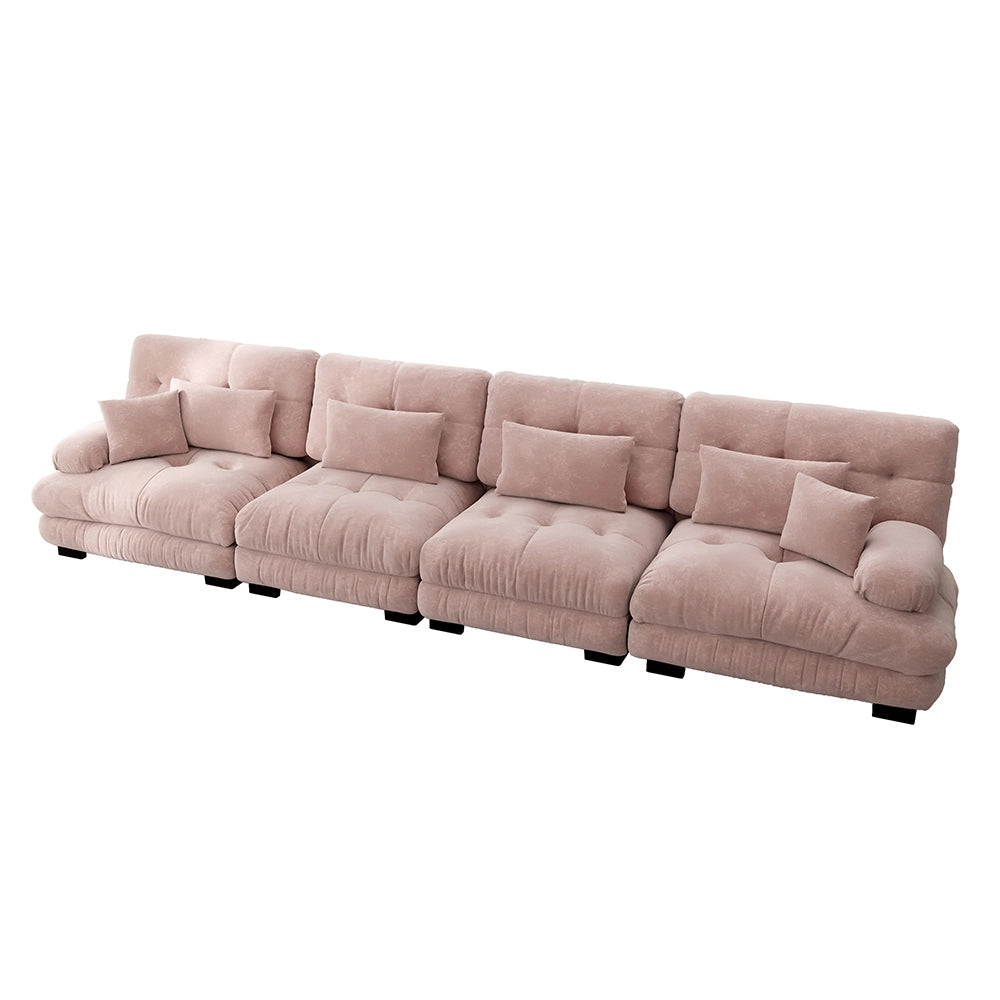 Divano angolare modulare - Xylo - 4 posti con seduta profonda, trasformabile in letto, chenille rosa
