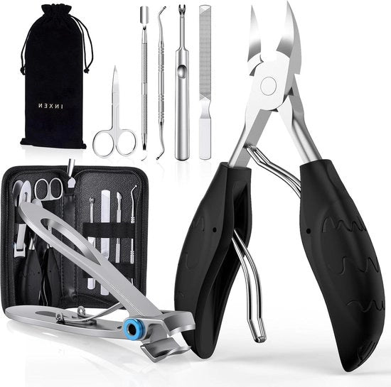 Kit per manicure e pedicure - Taglierini per unghie in acciaio inossidabile - Taglierini per unghie per unghie spesse e ingrossate - Kit per pedicure - Strumento per tagliare unghie - Nero