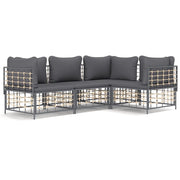 Set Divani da Giardino 4 pz | Set Salotto da Giardino con Cuscini Antracite in Polyrattan