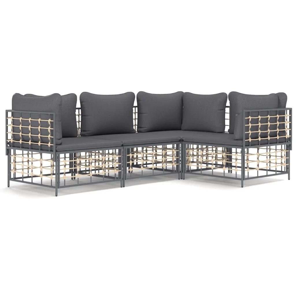 Set Divani da Giardino 4 pz | Set Salotto da Giardino con Cuscini Antracite in Polyrattan