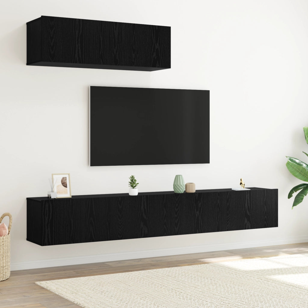 Set Mobile TV 3 Pezzi Montato a Parete Rovere Nero Legno Ingenerizzato