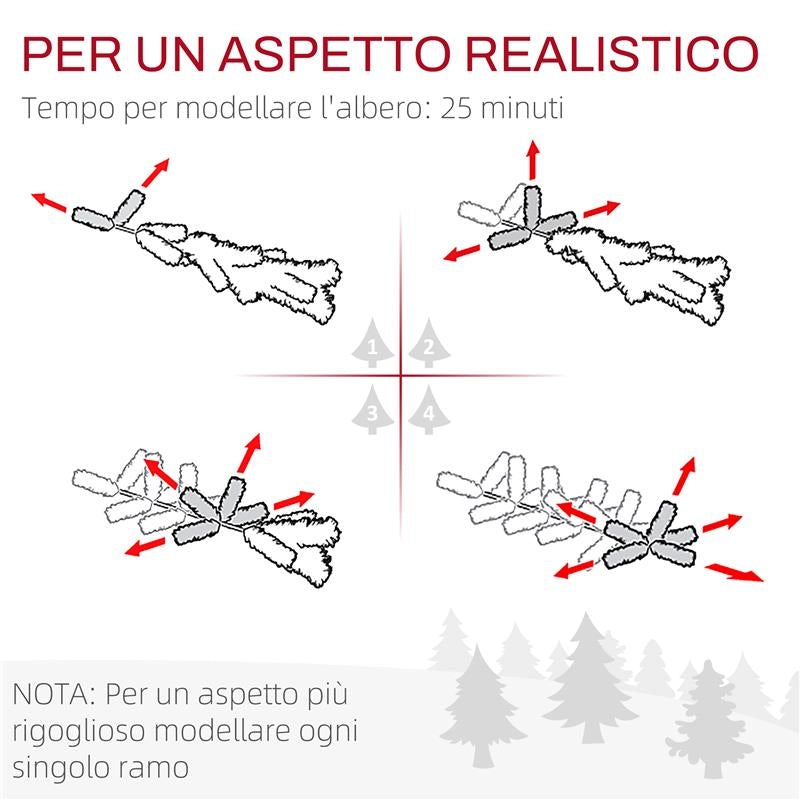 ALBERO DI NATALE 180CM CON 479 RAMI INNEVATI, DESIGN ALTO E STRETTO CON BASE PIEGHEVOLE, VERDE