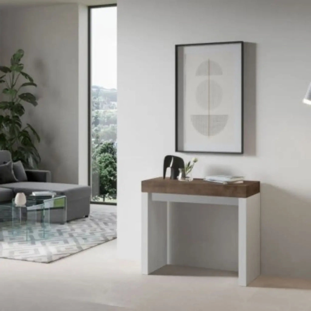 Consolle allungabile 90x40/196 cm Roxell Mix Small piano noce - struttura bianco frassino