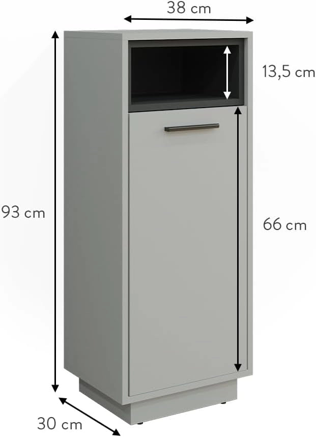 Mobiletto bagno Beatrice, Grigio, 38 x 93 cm, per la conservazione in bagno abbinabile alla serie Beatrice