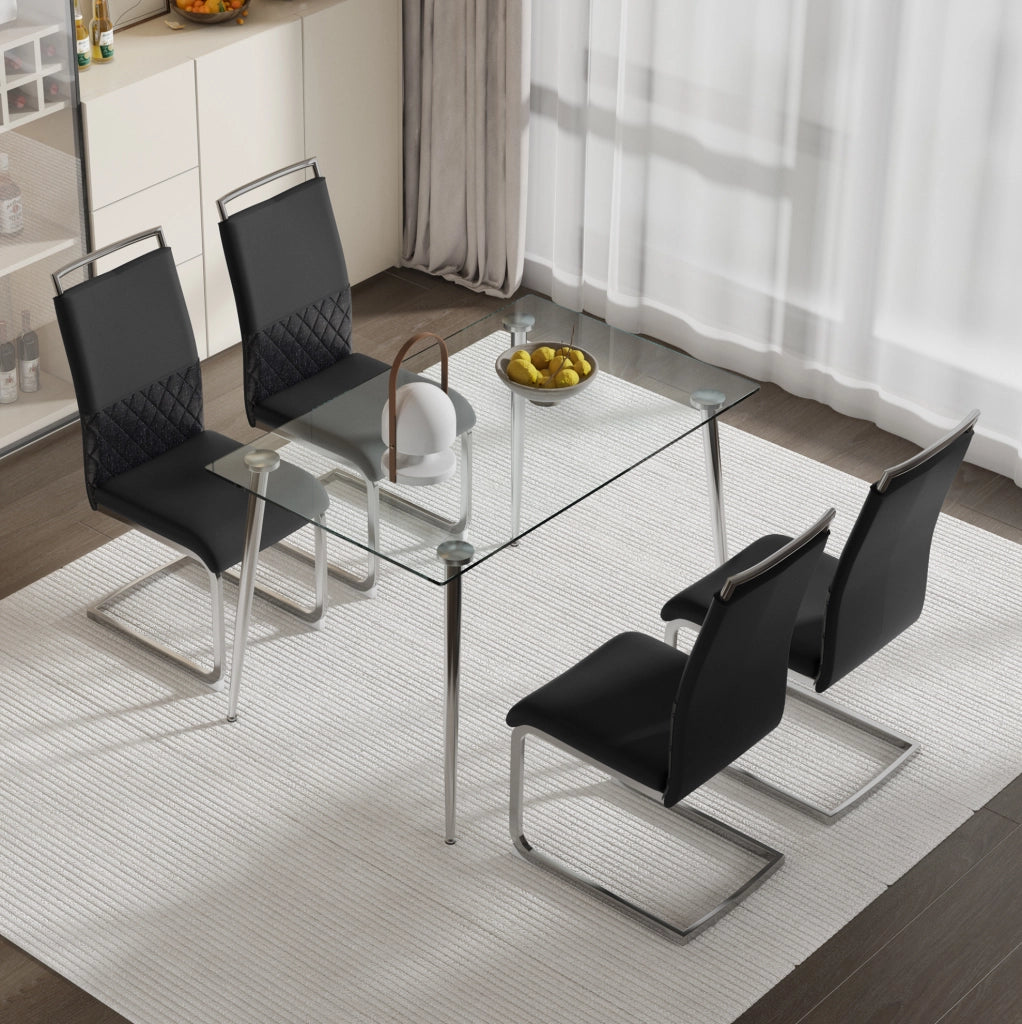 Sedia da pranzo nera con schienale ergonomico in PU e lino