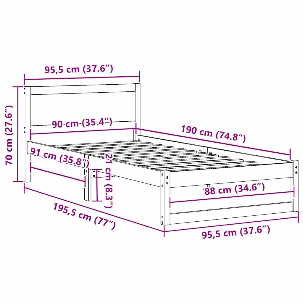 Struttura del letto Bianco 90 x 190 cm Pino massello 873296