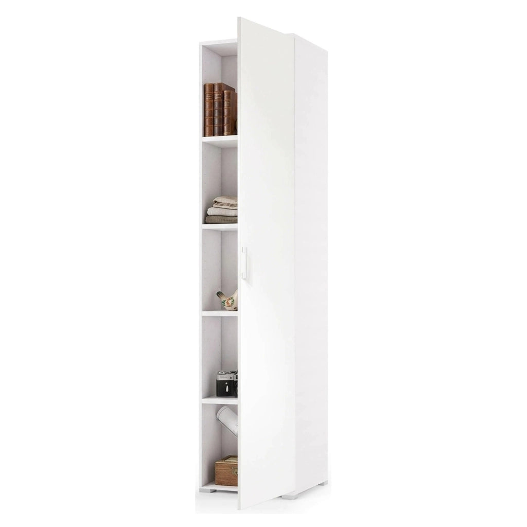 Aloise, Armadio Multiuso 1 Anta 4 Ripiani Made in Italy, 45x195h cm Bianco