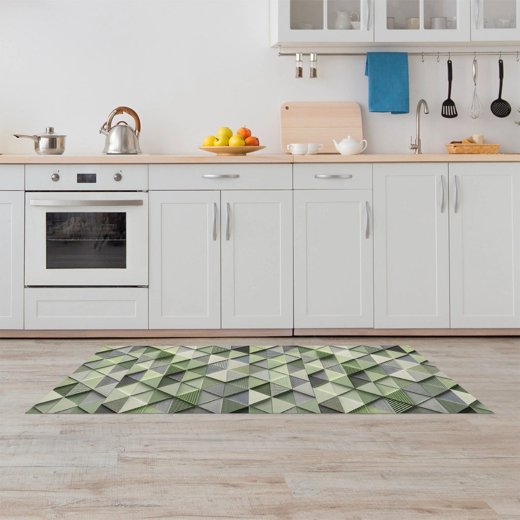 Tappeto passatoia fantasia made in Italy antiscivolo lavabile aderente triangoli multicolore 50x100cm - Triangle Verde