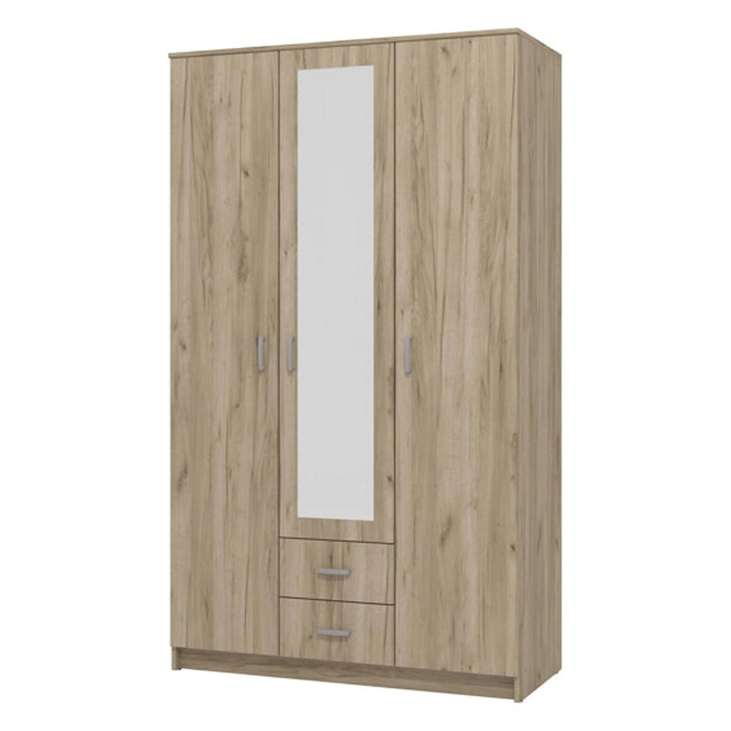 Armadio Camera da Letto Crati, Guardaroba 3 Ante Appendiabiti, 120x52 cm Marrone Rovere