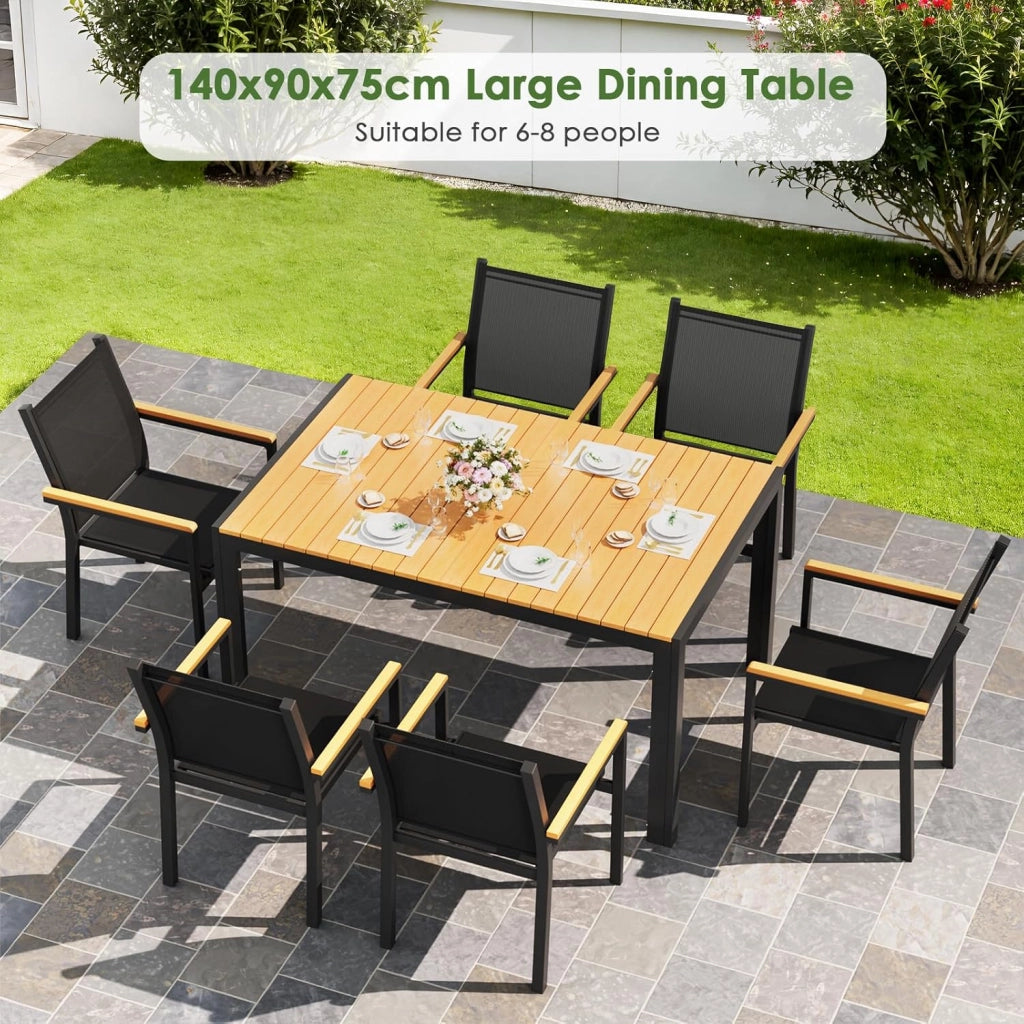 Tavolo da giardino grande, resistente alle intemperie, 140 x 90 x 75 cm, in alluminio, con piano in WPC, tavolo da pranzo rettangolare, per 6 persone, robusto giardino, terrazza, balcone