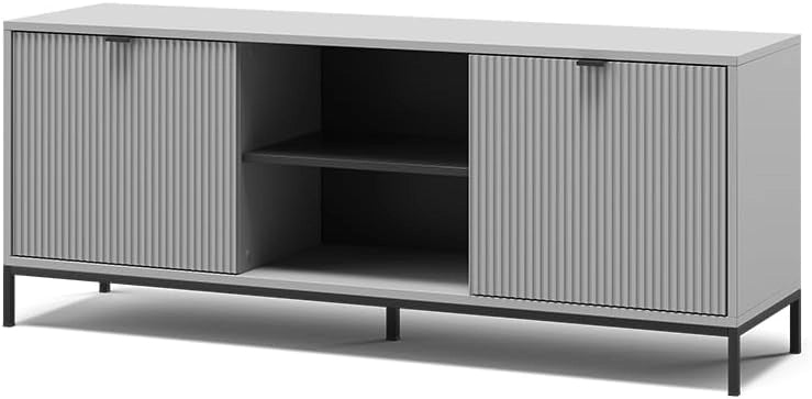 Tavolo basso Eliza, Quercia vichinga, 150 x 60 cm con 2 porte, adatto come mobile TV per dispositivi fino a 65 pollici