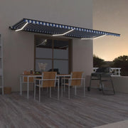Tenda da Sole Retrattile Manuale con LED 600x350 cm Blu Bianca cod mxl 43652