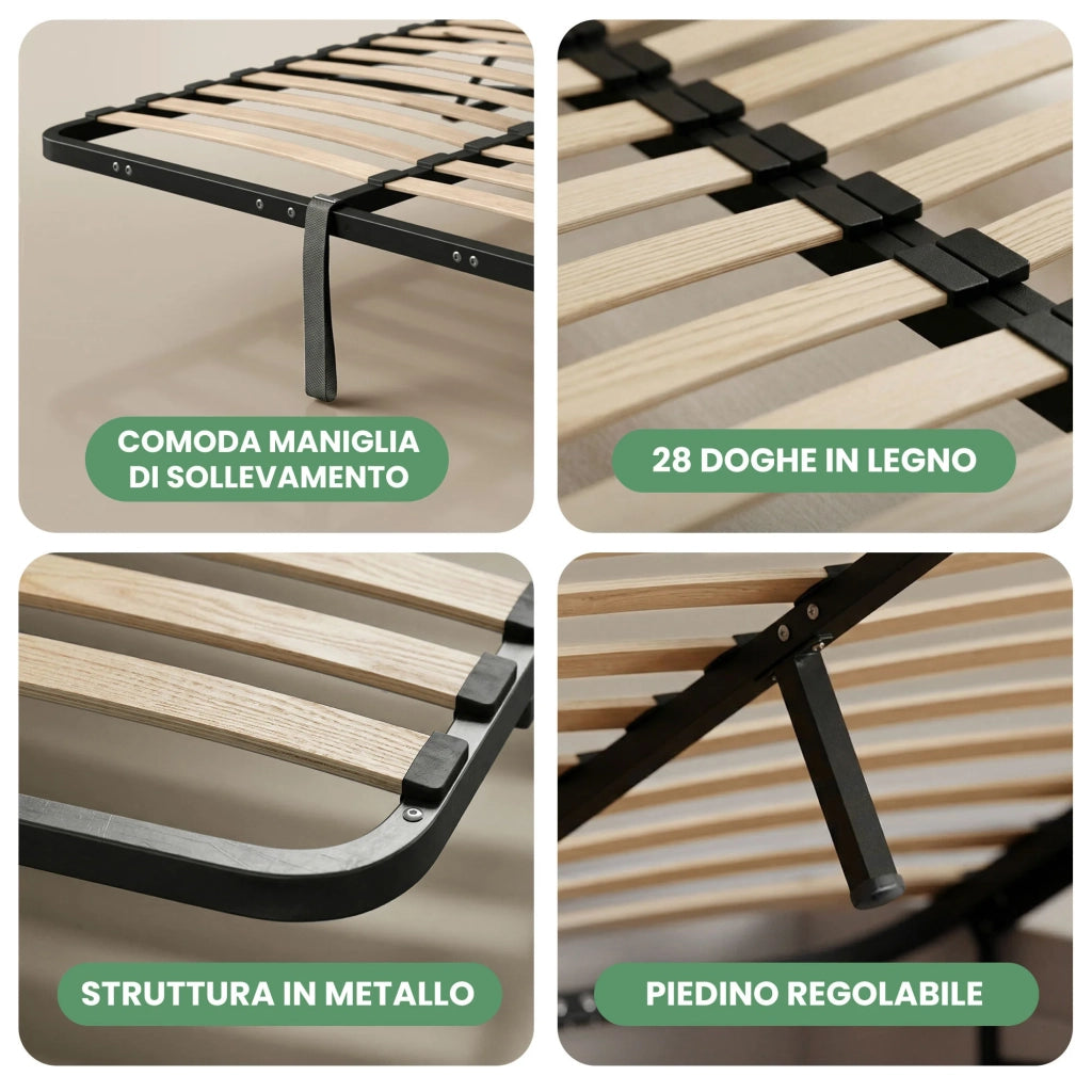 Letto con contenitore 100x200 cm rete sollevabile in metallo Rovere Sonoma