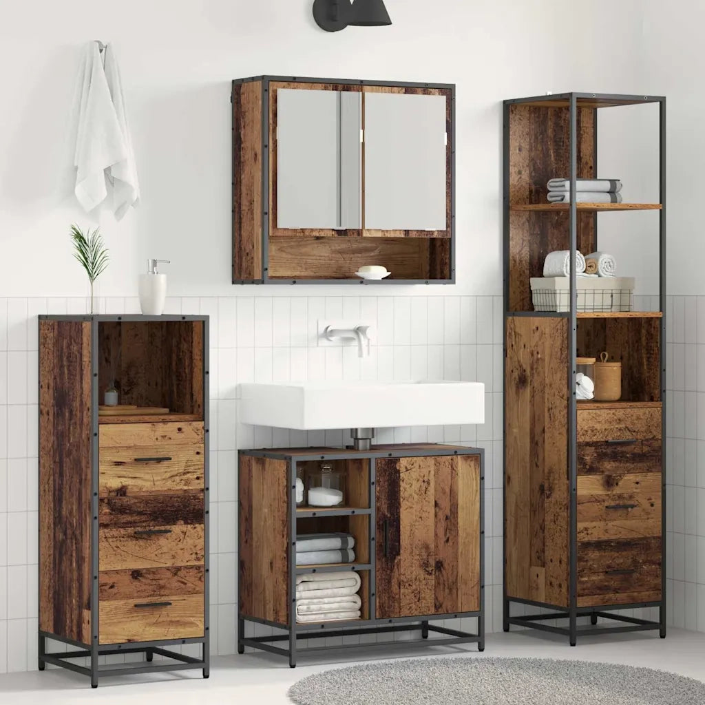 Set di mobili per il bagno con cassetto 3 pcs Legno vecchio 3402503