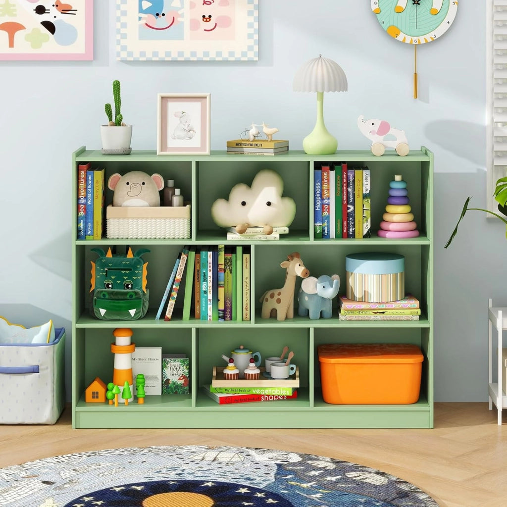 Libreria Scaffale da Terra con 8 Cubi, Libreria Multifunzione in Legno con Anti-ribaltamento, Salvaspazio per Cameretta, Soggiorno e Studio, Portata 220 kg, 122 x 32 x 93 cm (Verde)