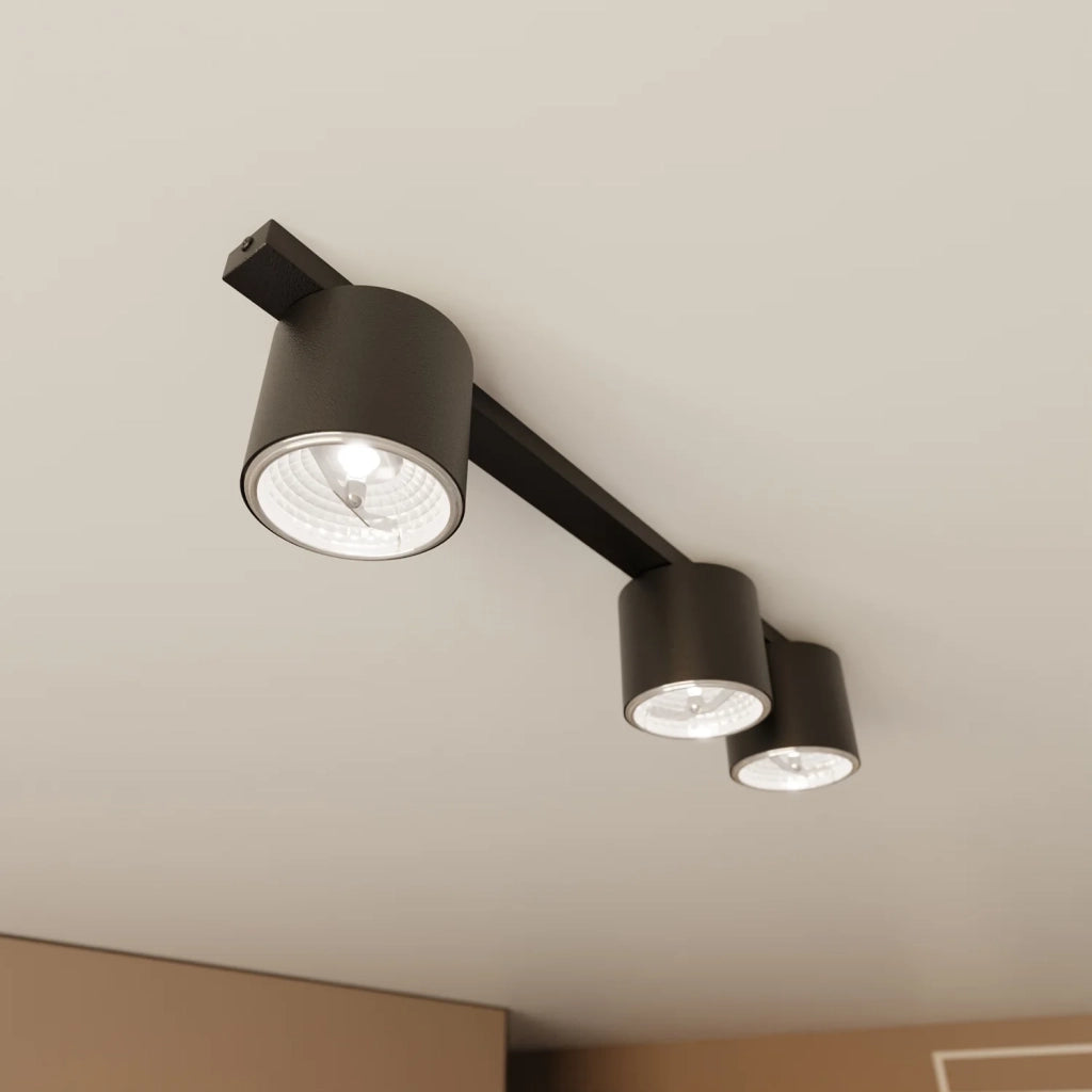 Plafoniera Moderna 3 Luci Faretti Ptah In Acciaio Nero