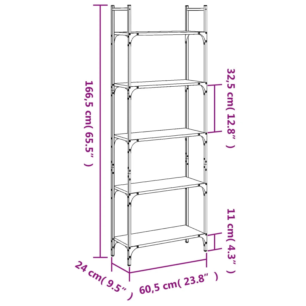 Libreria 5Ripiani Grigio Sonoma 60,5x24x166,5 Legno Multistrato 838866