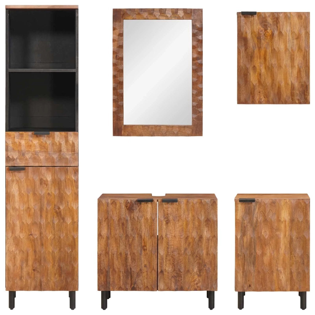 Set da Bagno con cassetto con porta 5 pcs Acacia Marrone Winish 3310039