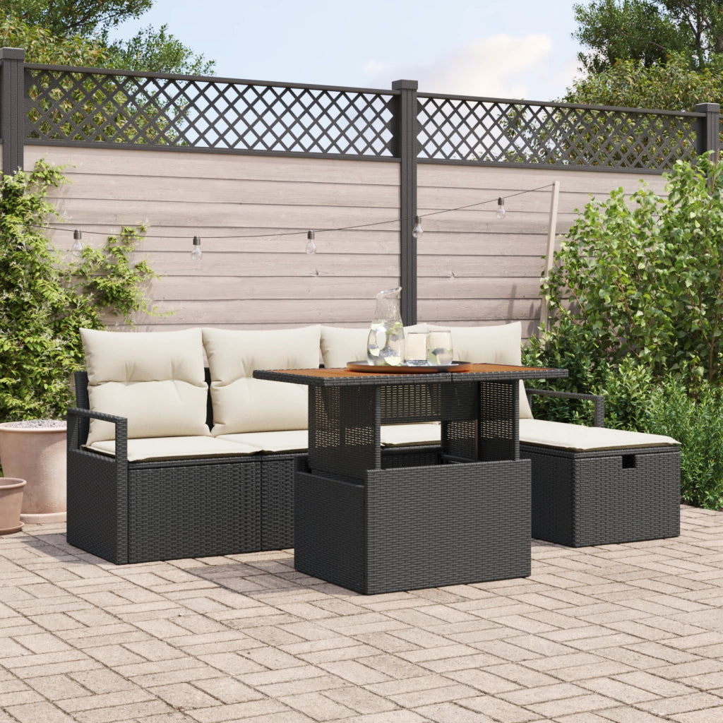 Set di Divani da Giardino  da 6 Pezzi con Cuscini Nero Polyrattan