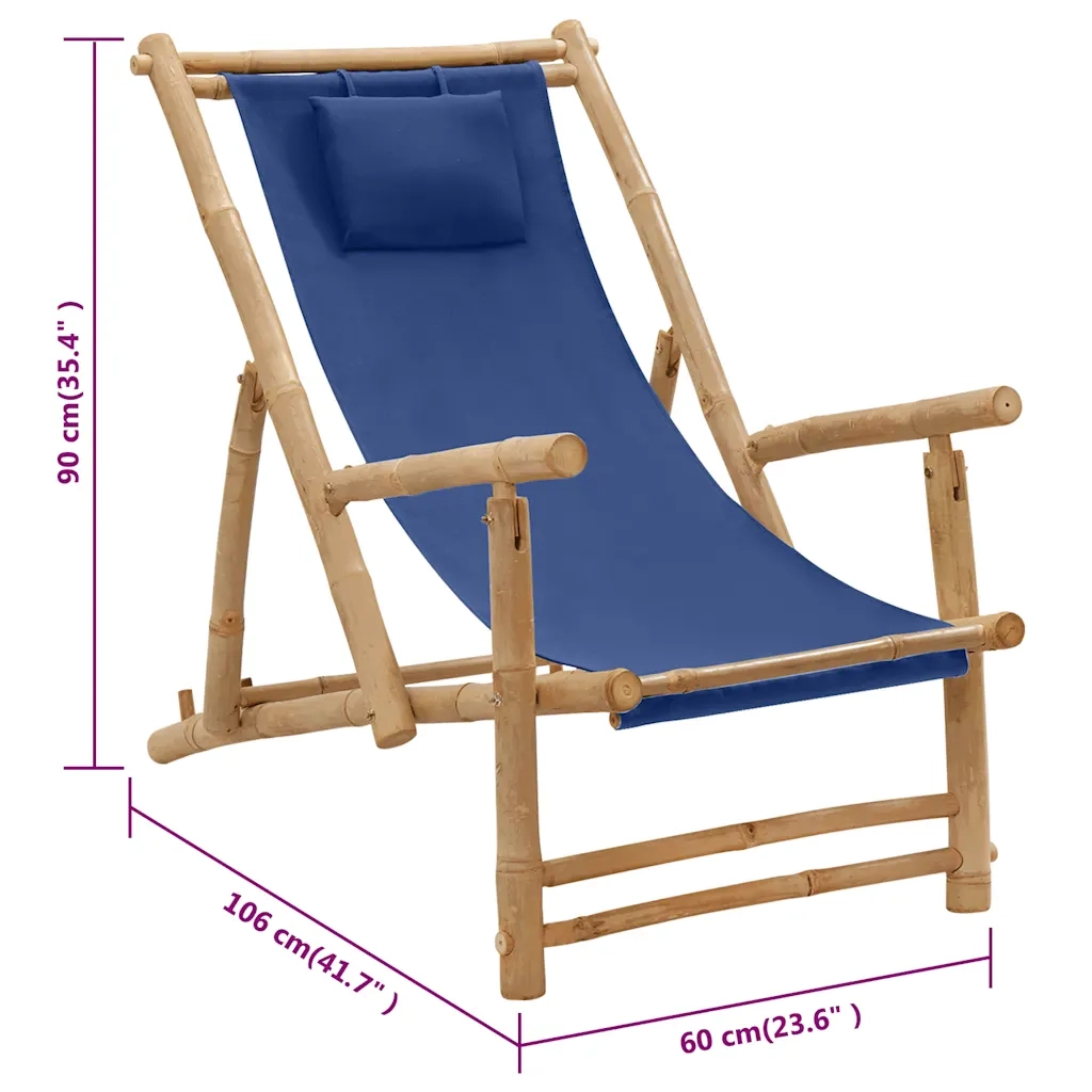 Sedia a Sdraio in BambÃ¹ e Tela Blu Marino cod mxl 16975