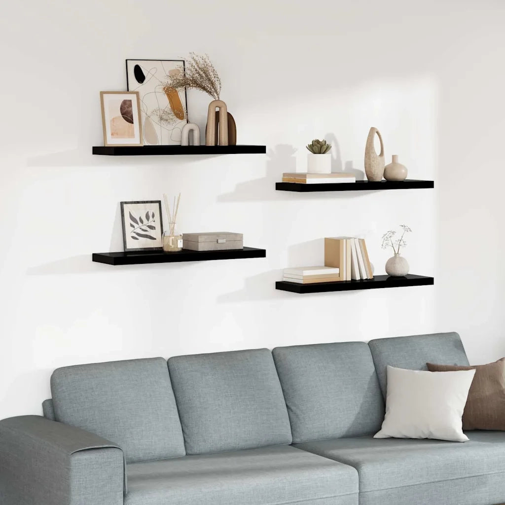 Scaffali a Parete 4 pz Nero Lucido 80x23,5x3,8 cm in MDF 323774