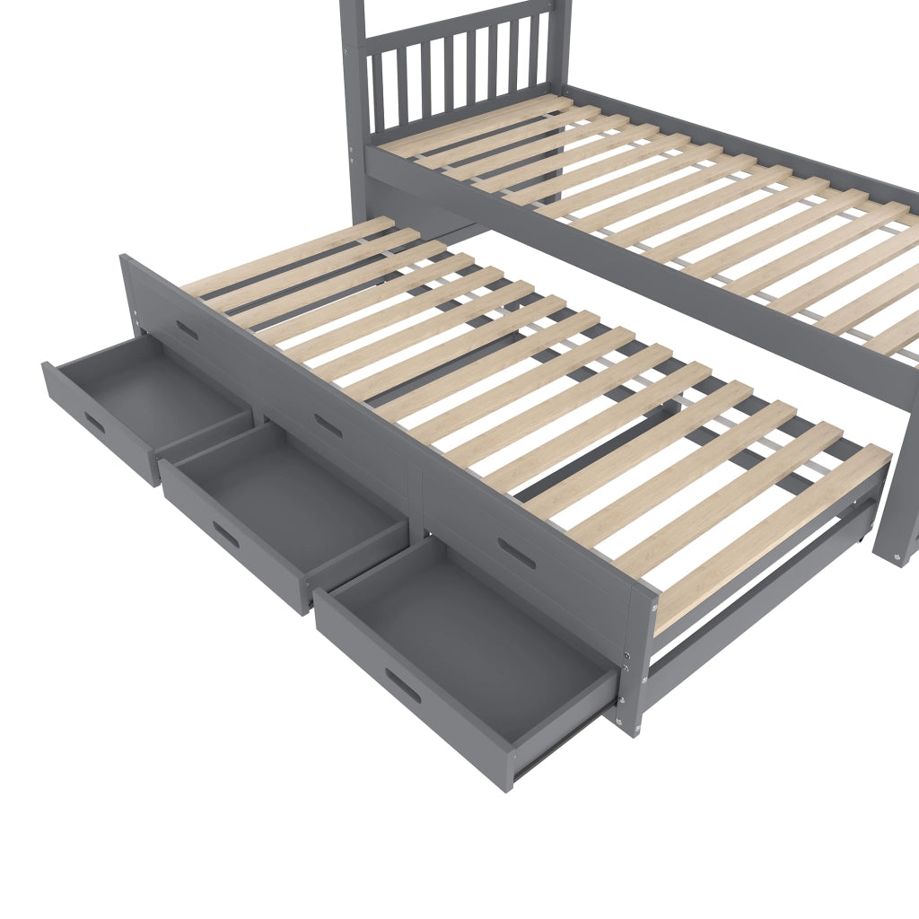 LETTO a castello con letto estraibile e 3 cassetti 90x200 cm Grigio