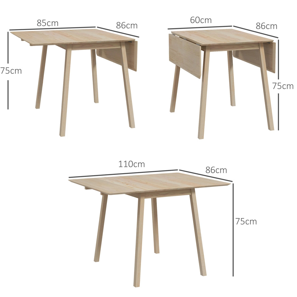Tavolo da pranzo - pieghevole per 2-4 persone - 110x86x75 cm - legno naturale - ideale per spazi piccoli