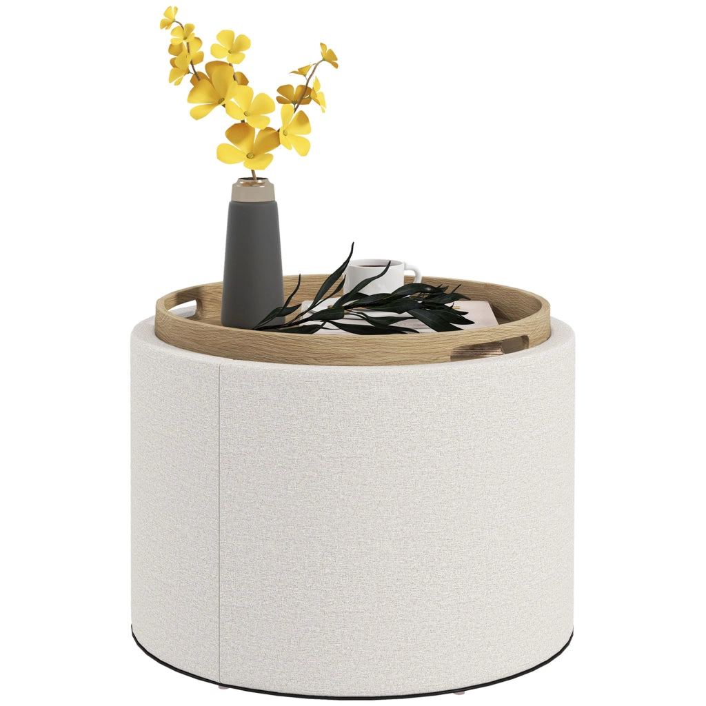 Poltrona pouf ¨C zephmum ¨C crema, tessuto lino, 56x56x42 cm