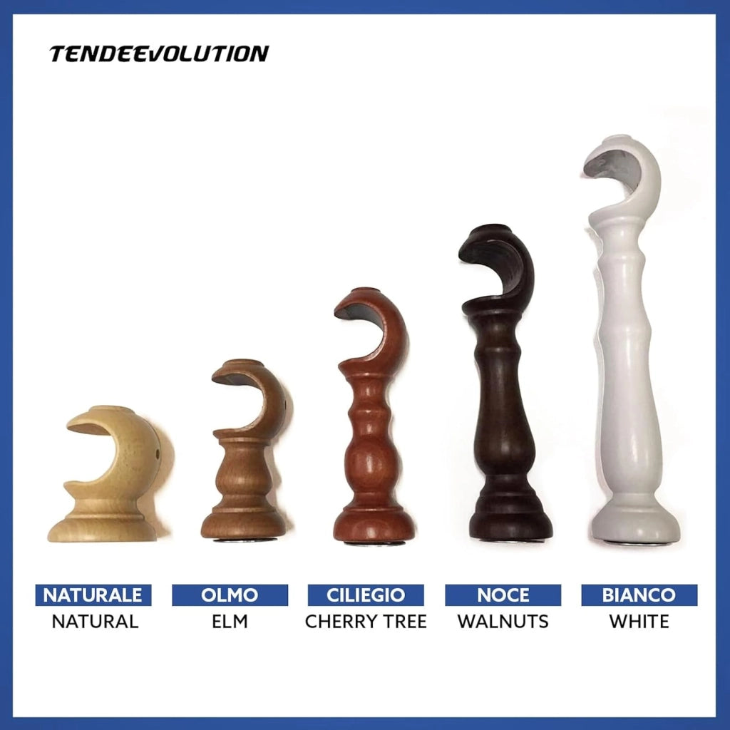Coppia di Supporti per Bastone Tende in Legno, Diametro 35mm, Colore Bianco, Lunghezza 30cm, 100% Legno di Alta Qualità, Made in Italy